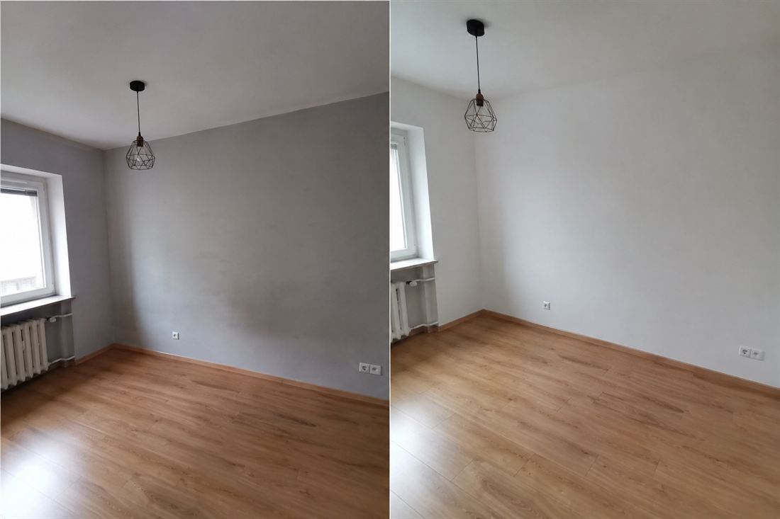 Ściany pokoju przed odświeżeniem i po odświeżeniu